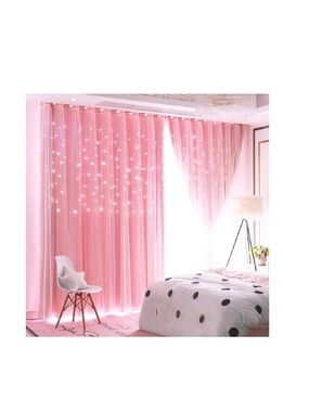 UNISTAR 2 Panels Stars Blackout Curtains for princess Bedroom pink star cut out